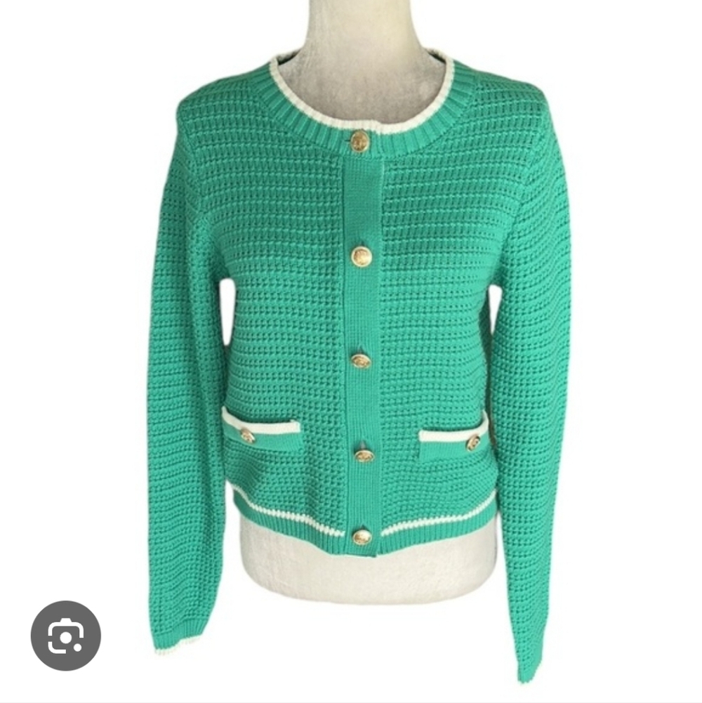 Nicole Miller Green Cardigan with Gold Buttons